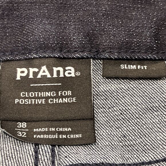 Prana Jeans Mens 38x32 Blue Dark Rinse Hillgard Tapered Leg Slim Fit Organic - Picture 9 of 13